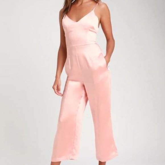 Lulus Pants - Lulu's | Blush Pink Satin Culotte Jumpsuit